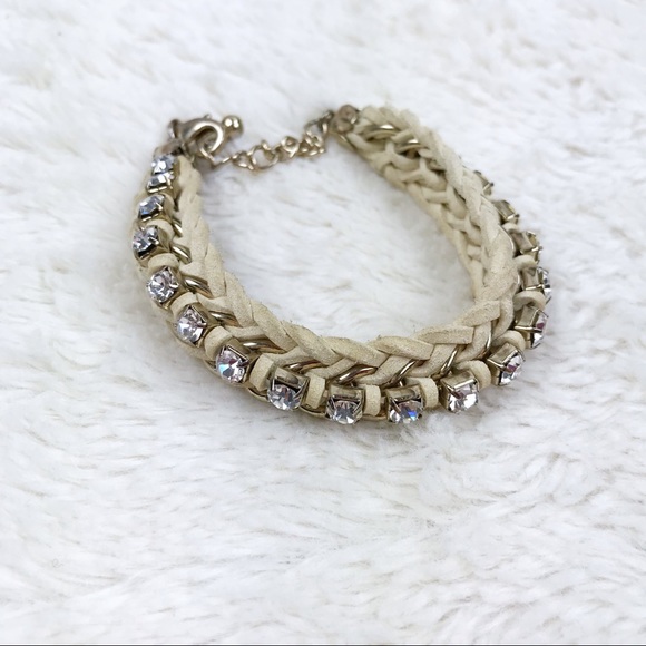 Jewelry - Braided Leather & Rhinestone Bracelet